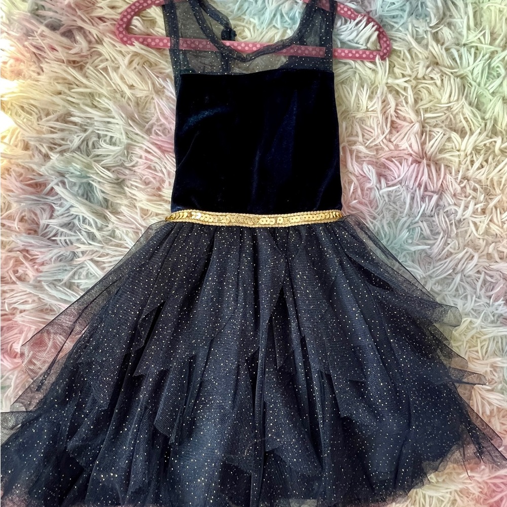 Nicole Miller 3T blue velvet dress with gold detail.